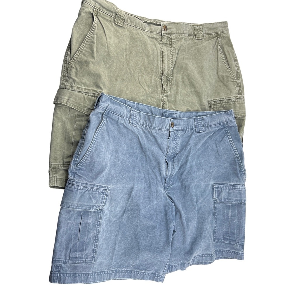 L.L. Bean Mens 40 Natural Fit Cargo Shorts 2 Pack Blue Green Cotton Canvas